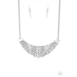 NEW Paparazzi Silver TONE Geometric Statement Necklace Earrings Set BIB TEXTURE